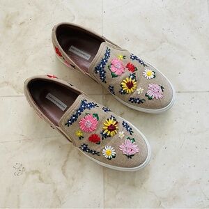 Tabitha Simmons Huntington Meadow Beige Embroidered Floral Sneakers Size 38/7